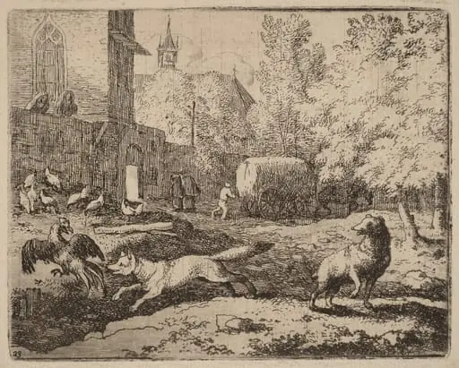 Reynard Attempts to Pilfer a Rooster, by Allart van Everdingen