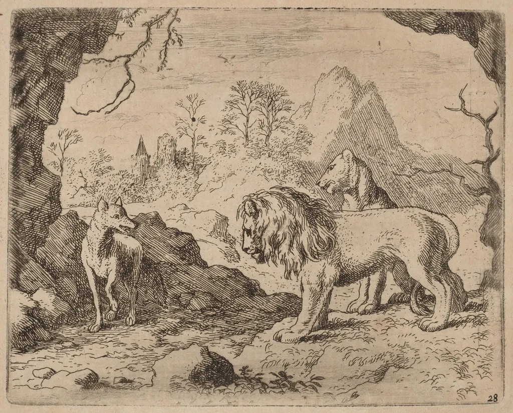 Reynard Promises to Reveal the Hidden Treasure, by Allart van Everdingen, ink, 1650