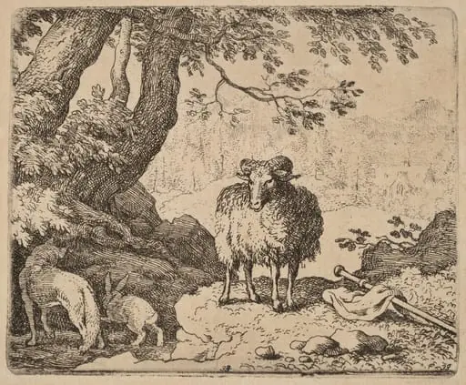 Reynard Returns Home, Accompanied by the Ram and the Rabbit, by Allart van Everdingen