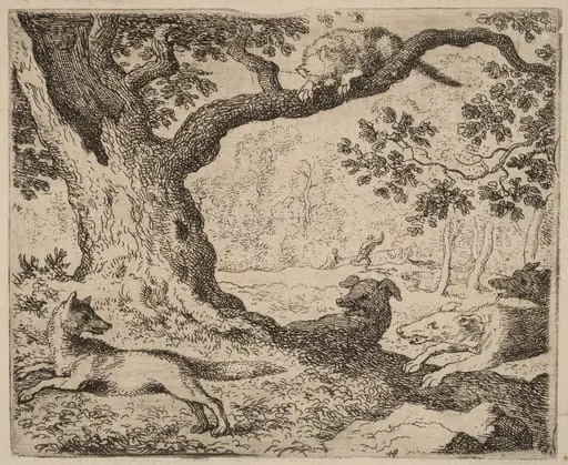 Reynard's Father and the Cat Pursued by Hounds, by Allart van Everdingen