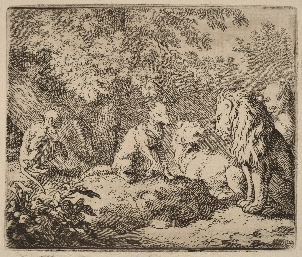 Reynard Tells a Story of Hidden Treasure, by Allart van Everdingen, ink, 1650