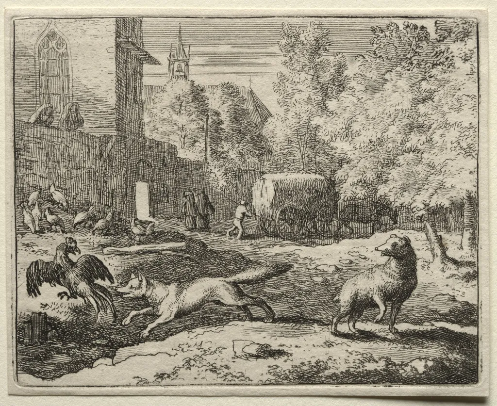 Reynard the Fox: Reynard Chasing Hens, by Allart van Everdingen, 1662