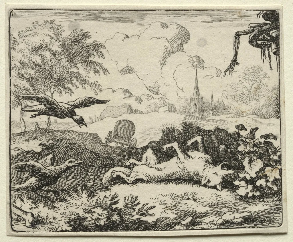 Reynard the Fox: Reynard Feigns Death, by Allart van Everdingen, 1662