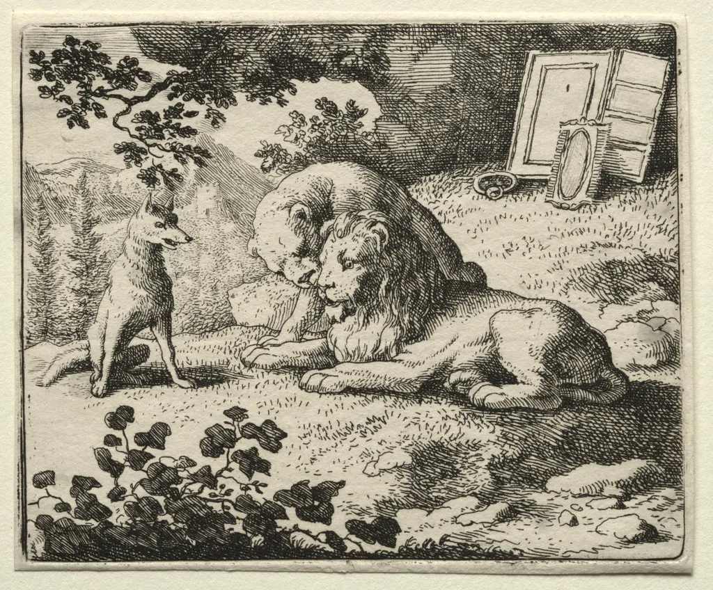 Reynard the Fox: Reynard Promises Gifts to the Lion, by Allart van Everdingen, 1662