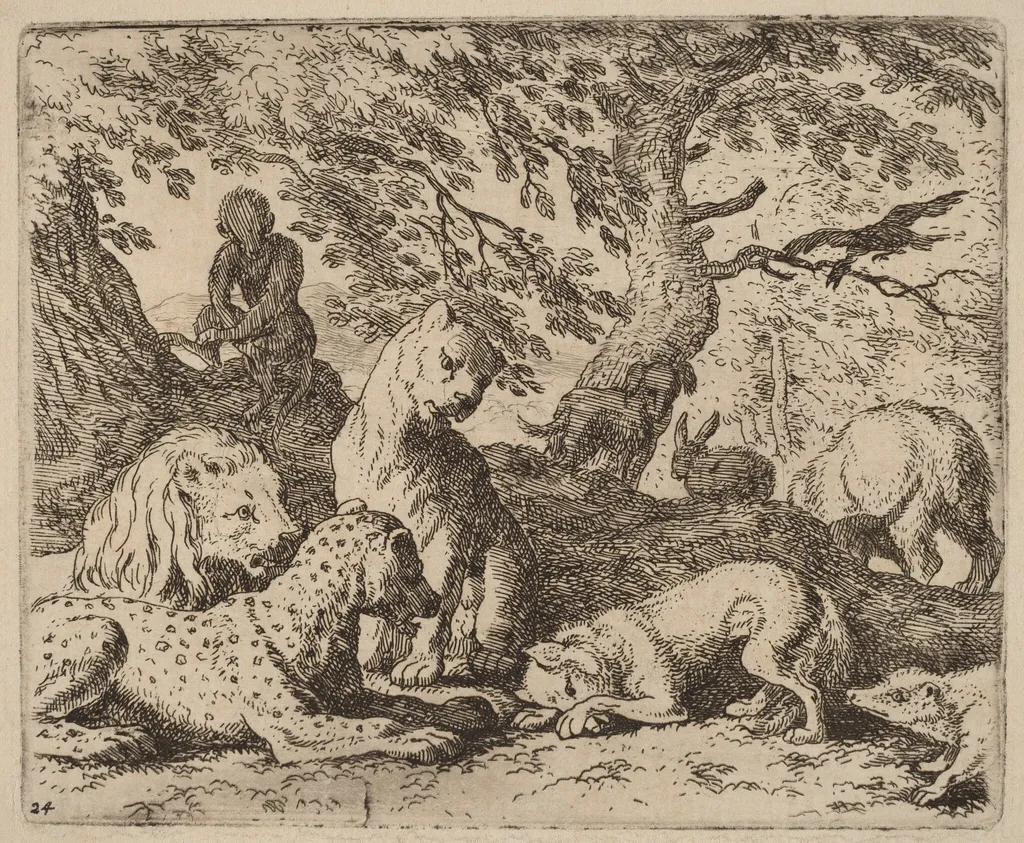 Reynard Winds His Tale and Wrongs His Father, by Allart van Everdingen, ink, 1650