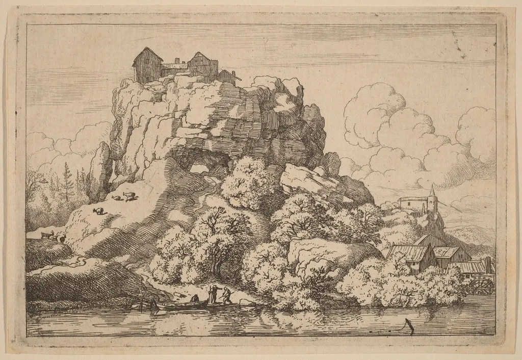 River at the Foot of a High Rock, by Allart van Everdingen, ink, 1650