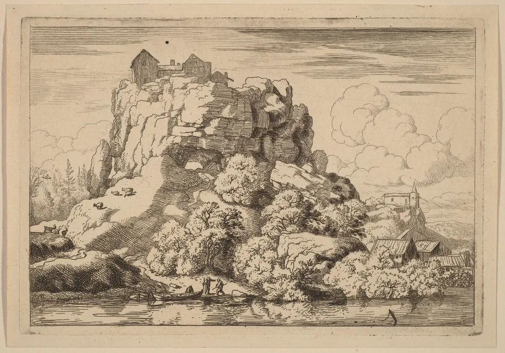 River at the Foot of a High Rock, by Allart van Everdingen, ink, 1650