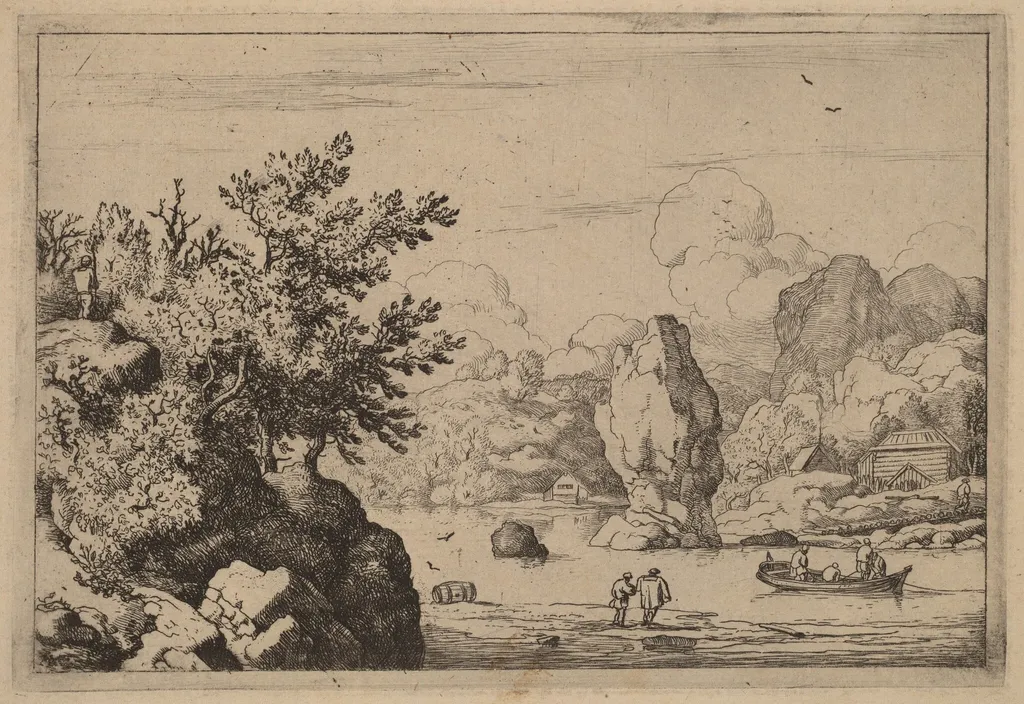 Rock in the Middle of a River, by Allart van Everdingen, ink, 1650