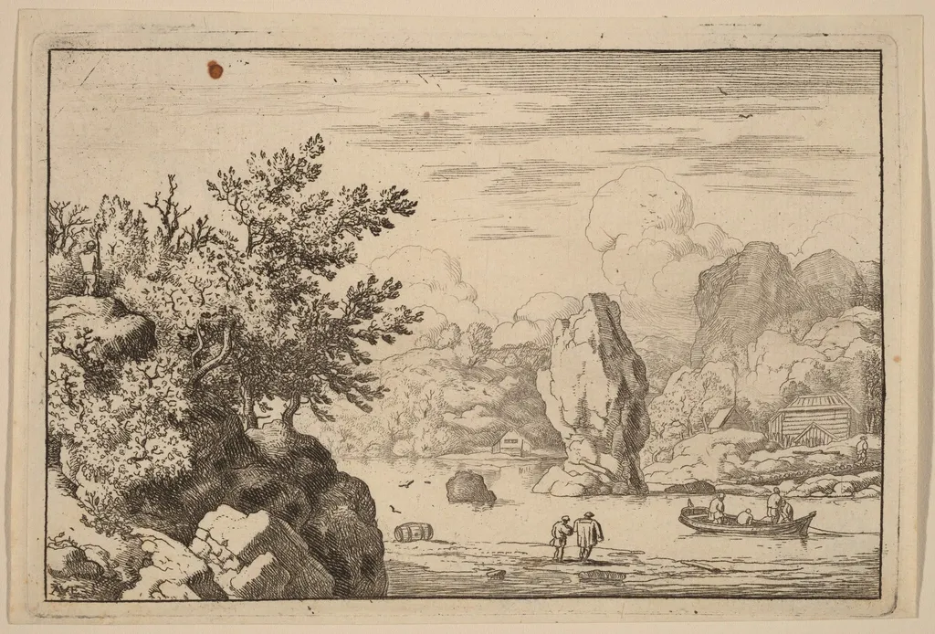 Rock in the Middle of a River, by Allart van Everdingen, ink, 1650