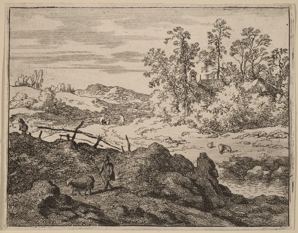 Shepherd with Lamb, by Allart van Everdingen, ink, 1650