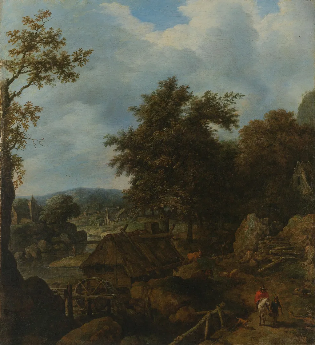 Swedish Landscape with a Water Mill, by Allart van Everdingen, unspecified, 1655