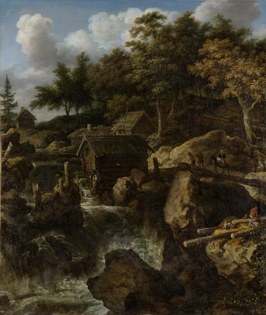 Swedish landscape with a waterfall, by Allart van Everdingen