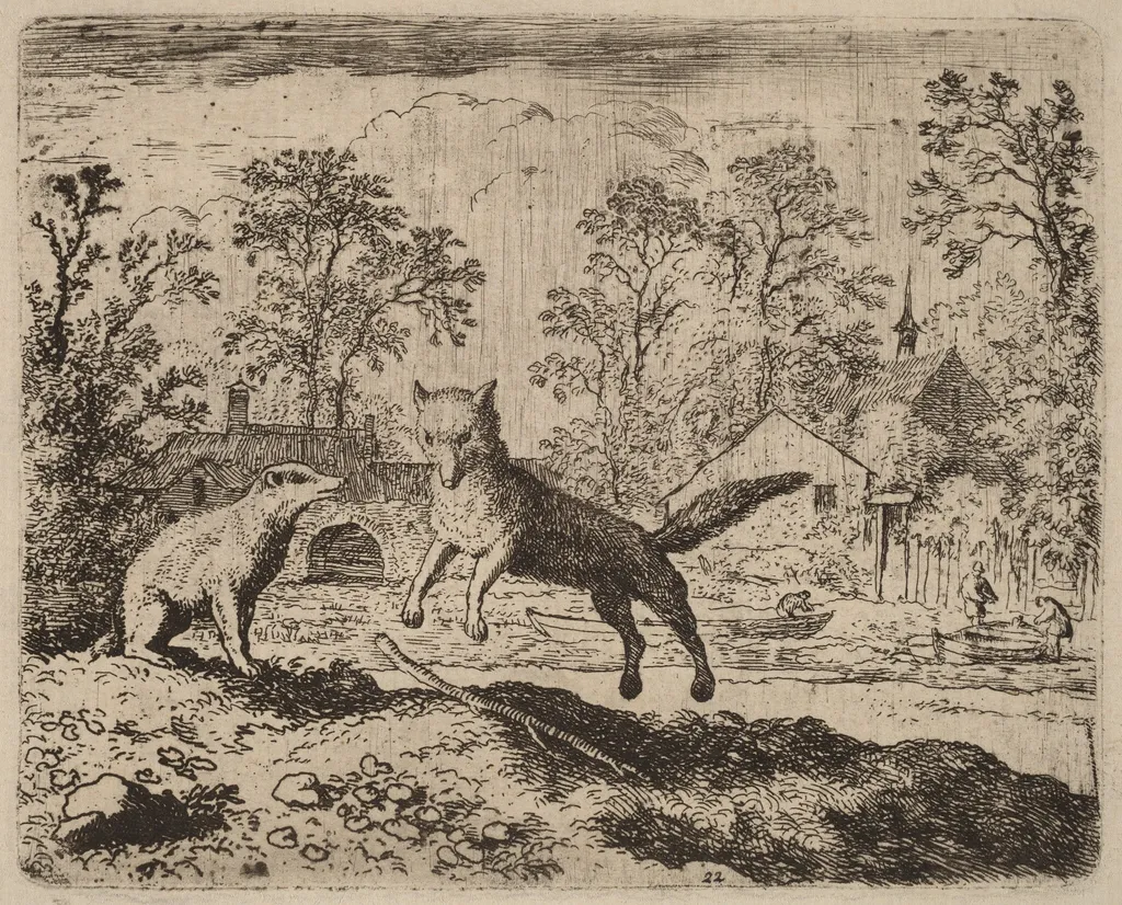 The Badger Imposes a Penance on Reynard, by Allart van Everdingen, ink, 1650