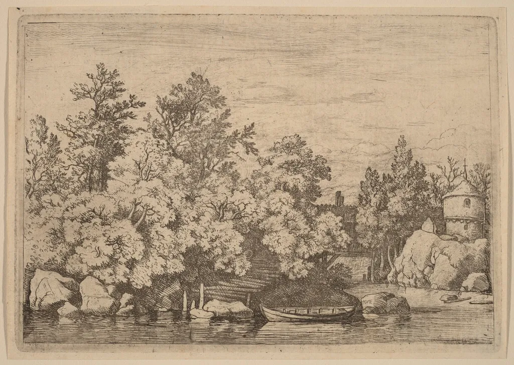 The Cudgel Dam and Covered Bridge, by Allart van Everdingen, ink, 1650