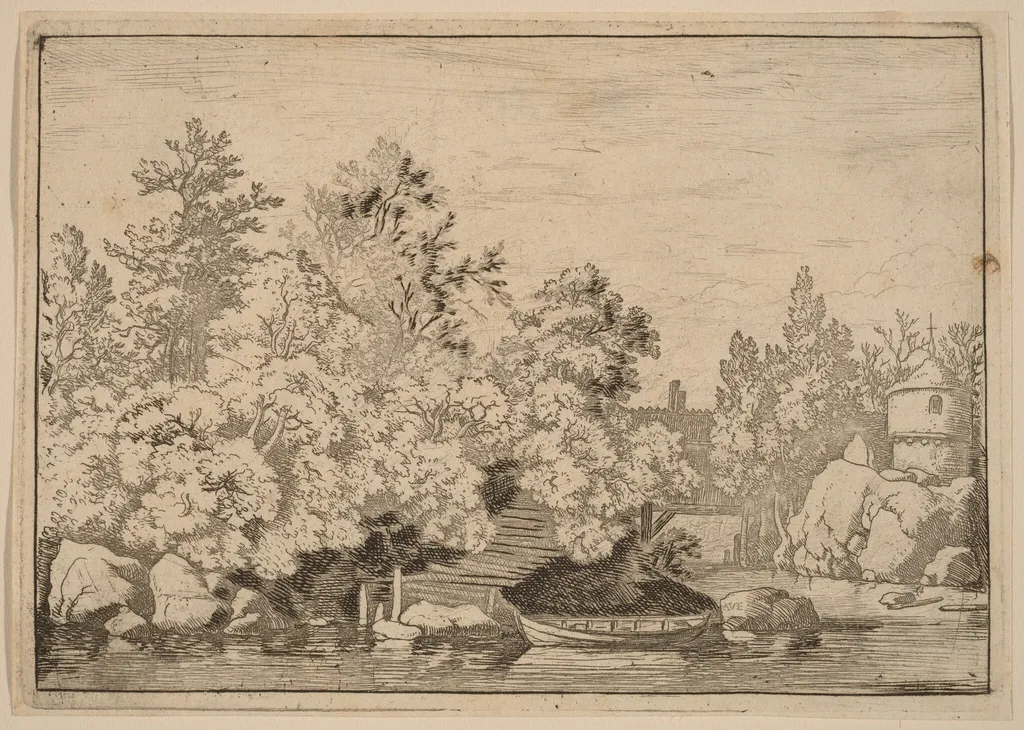 The Cudgel Dam and Covered Bridge, by Allart van Everdingen, ink, 1650