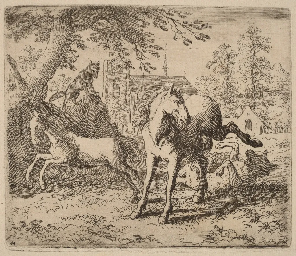 The Mare and the Wolf, by Allart van Everdingen, ink, 1650