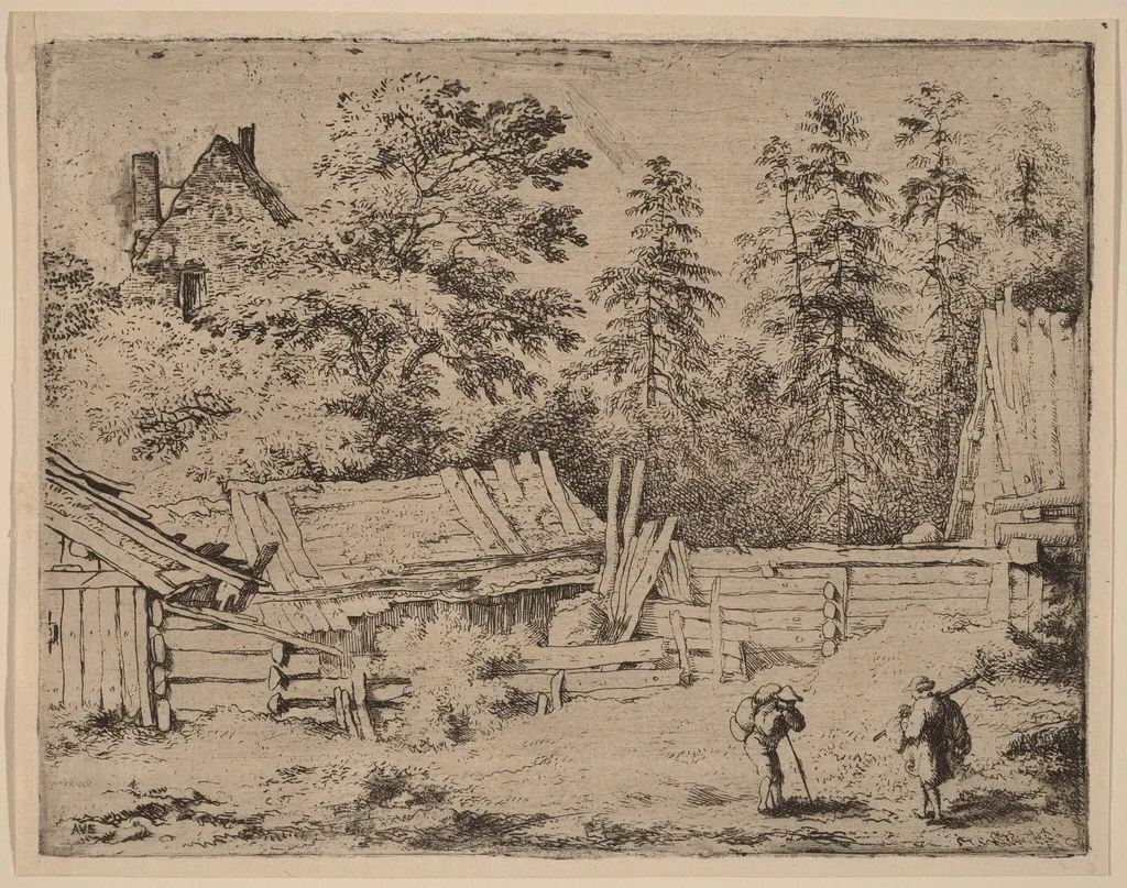 Three Cottages, by Allart van Everdingen, ink, 1650