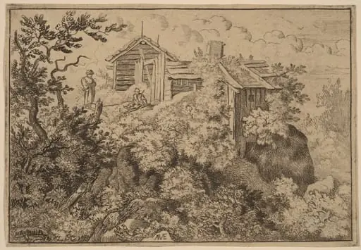 Three Cottages on a Rock, by Allart van Everdingen