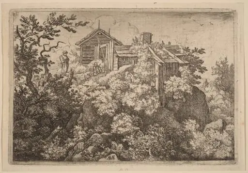 Three Cottages on a Rock, by Allart van Everdingen
