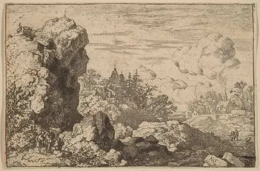 Three Travelers at the Foot of a High Rock, by Allart van Everdingen