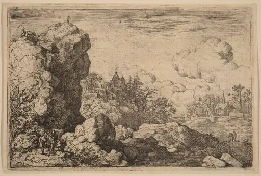 Three Travelers at the Foot of a High Rock, by Allart van Everdingen