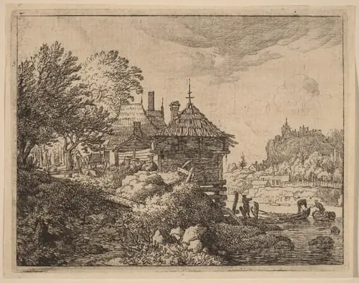 Two Boats Approaching a Hut, by Allart van Everdingen