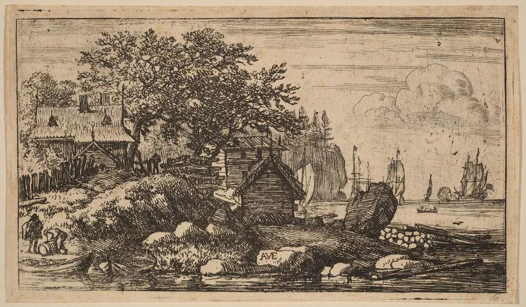 Two Empty Skiffs, by Allart van Everdingen, ink, 1650