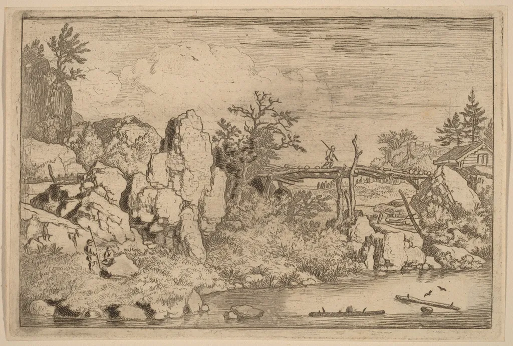 Two Logs in the Water, by Allart van Everdingen, ink, 1650