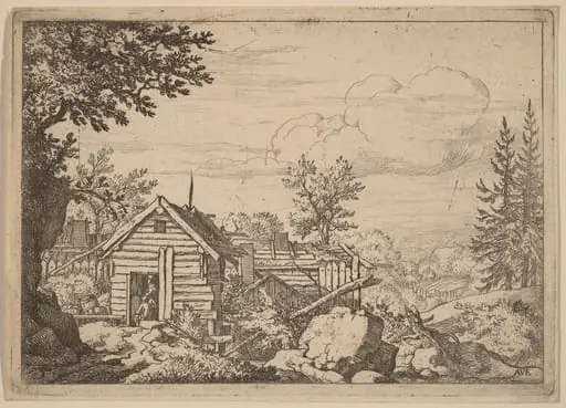 Two Men in the Doorway of a Hut, by Allart van Everdingen