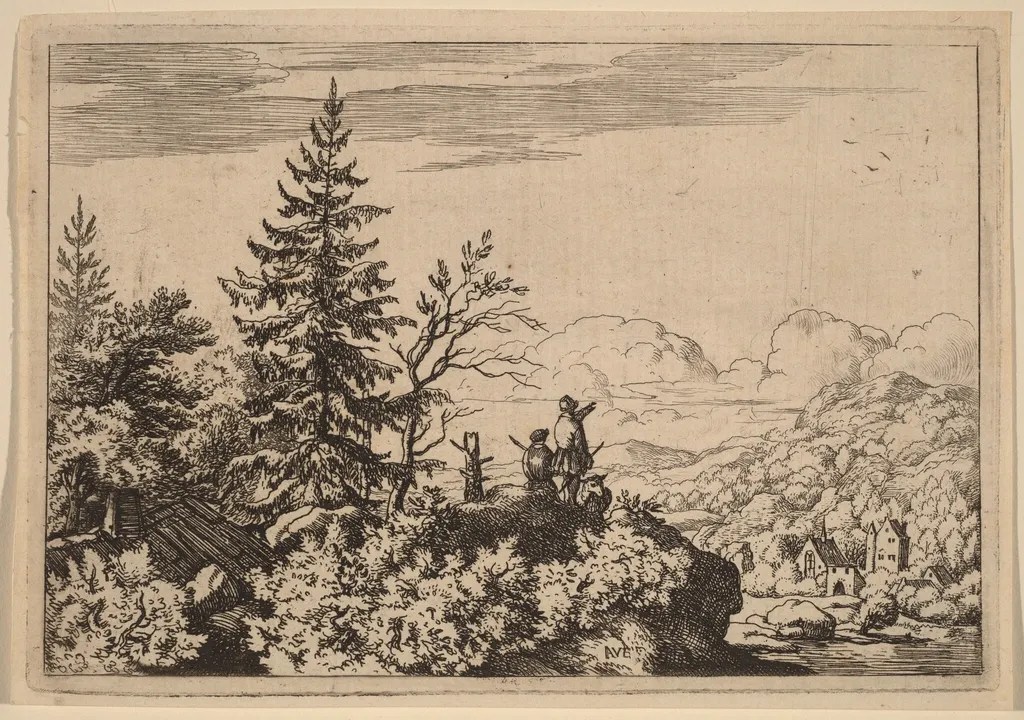 Two Men on a Hill, by Allart van Everdingen, ink, 1650