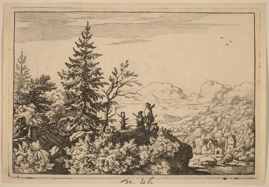 Two Men on a Hill, by Allart van Everdingen, ink, 1650