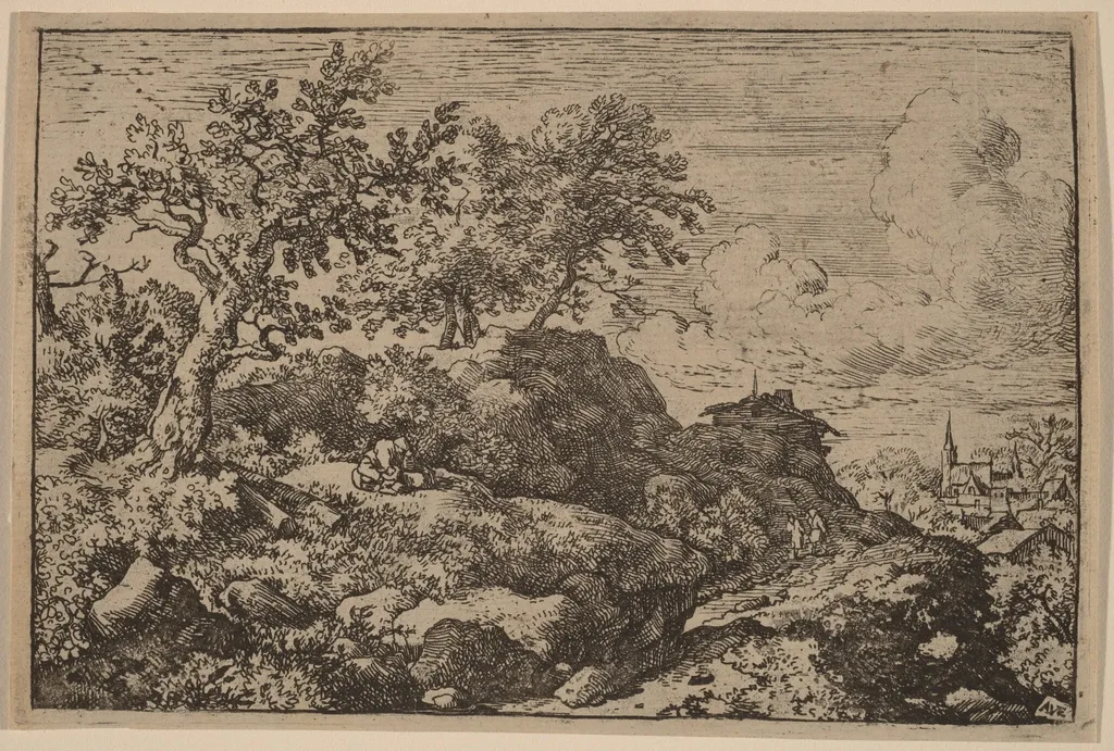 Two Peasants Seated on a Hill, by Allart van Everdingen, ink, 1650
