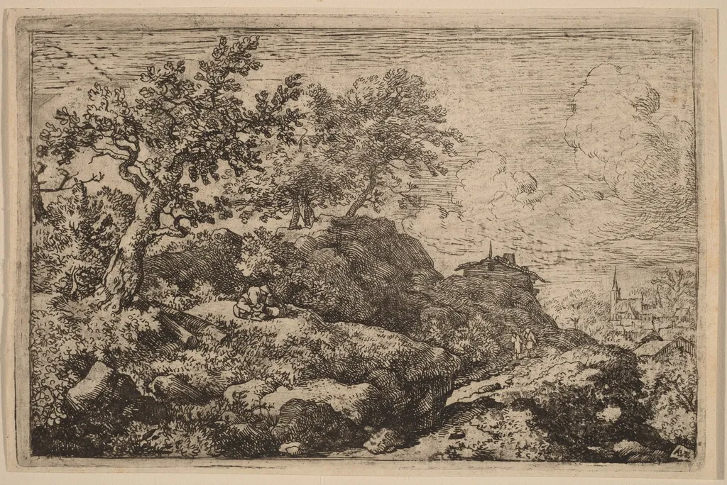 Two Peasants Seated on a Hill, by Allart van Everdingen, ink, 1650