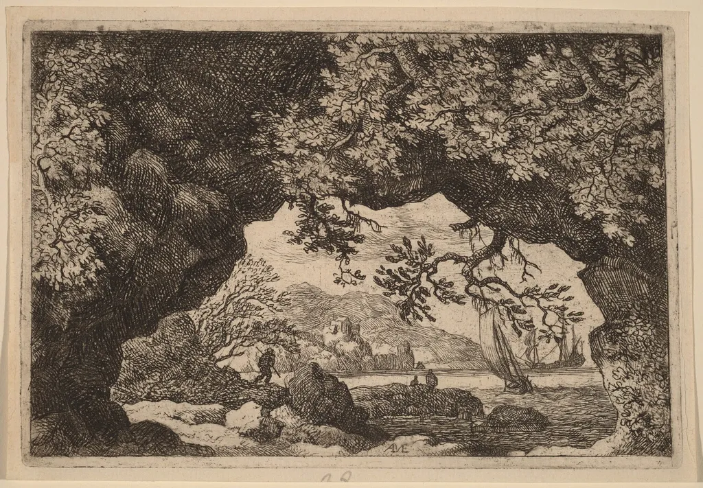 View through a Pierced Rock, by Allart van Everdingen, ink, 1650