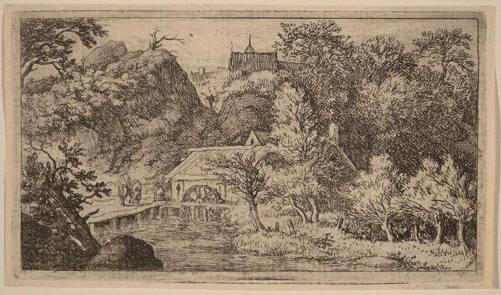 Water Mill at the Foot of a Mountain, by Allart van Everdingen, ink, 1650