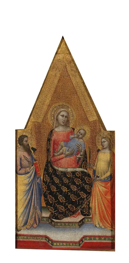 Madonna and Child enthroned with two Saints, Crucifixion, by Allegretto Nuzi