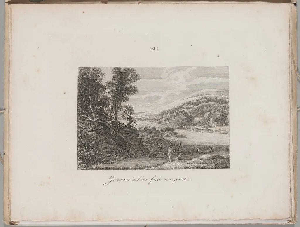 Art of the Lithograph: River Landscape, Plate XIII, by Alois Senefelder, 1819