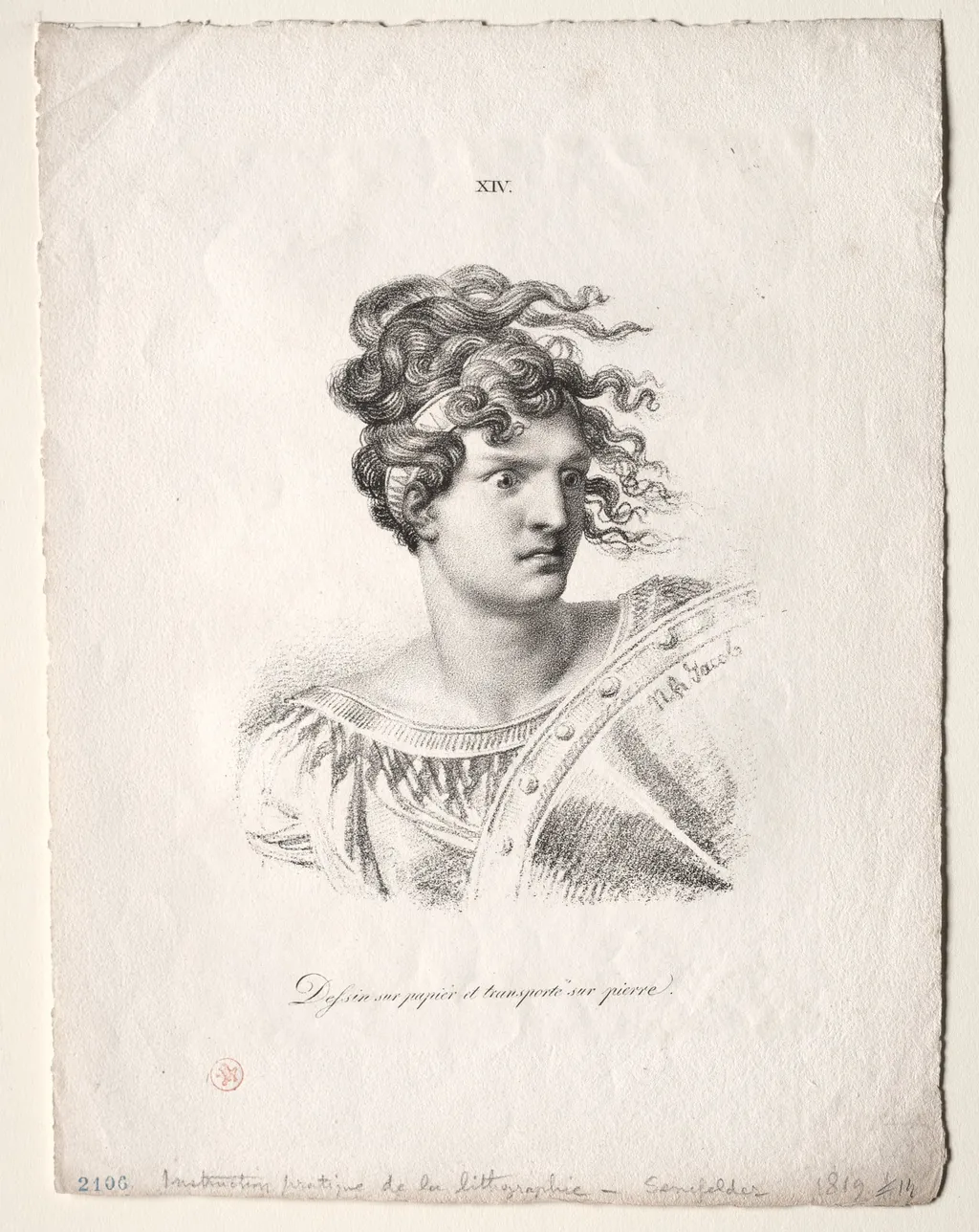 L'art de la lithographie: Head of an Amazon, by Alois Senefelder, 1819