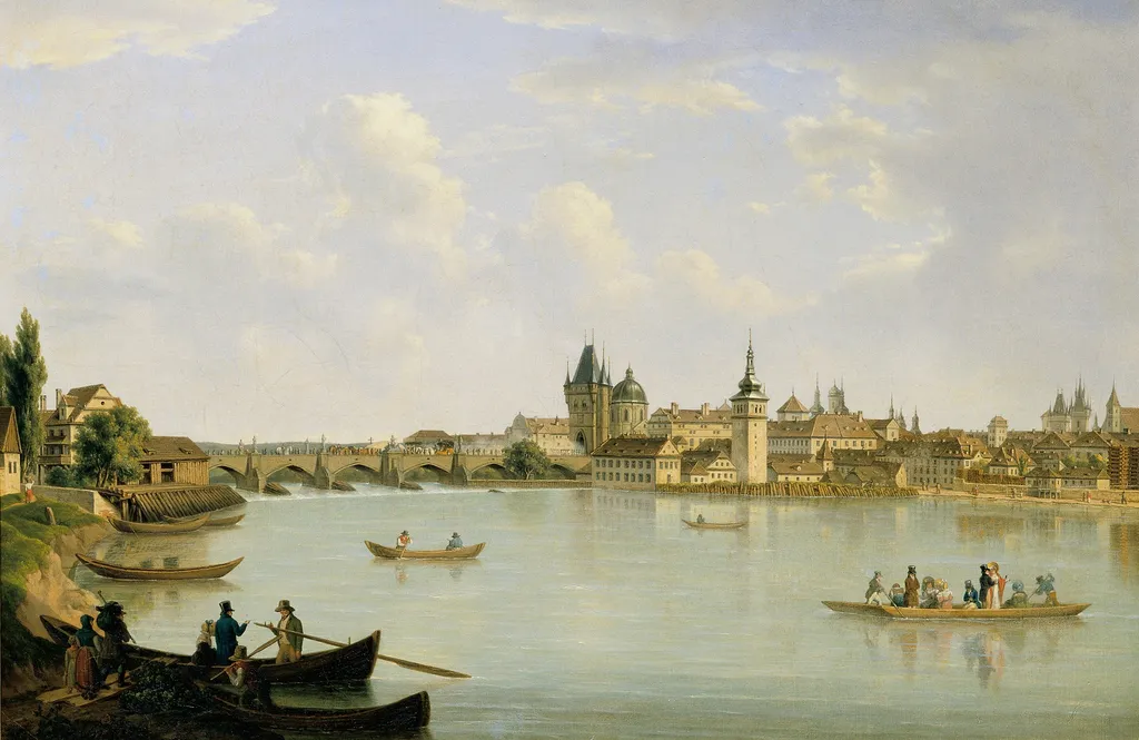 Ansicht von Prag mit der Moldaubrücke (Karlsbrücke), by Alois von Saar, oil, 1831