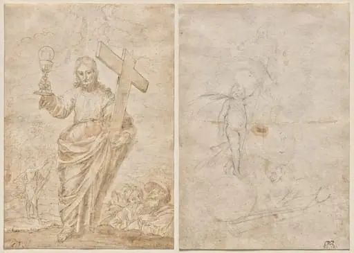 Christ Holding a Chalice and Cross (recto); Resurrected Christ and Lamb of God (verso), by Alonso Cano