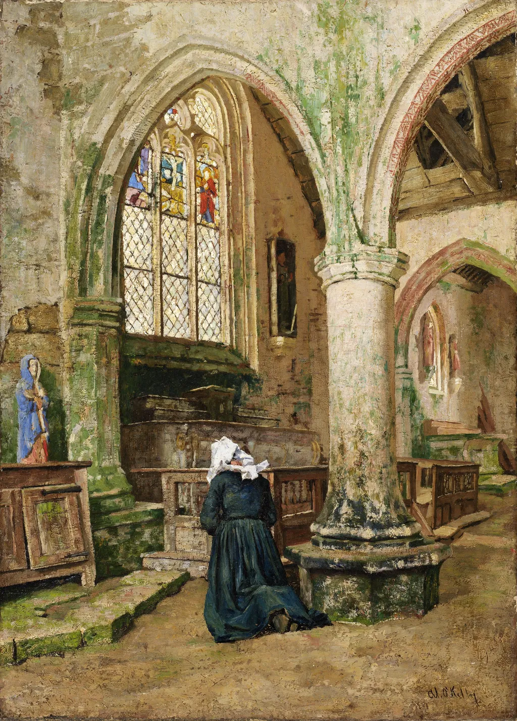 Interior of a Church in Brittany, by Aloysius O'Kelly, oil, 1890