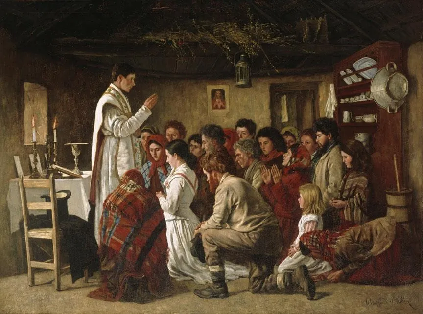 Mass in a Connemara Cabin, by Aloysius O'Kelly, oil, 1892
