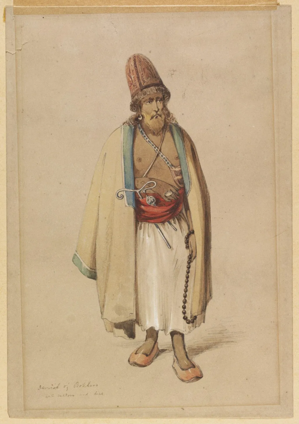 Dervish of Bokhara with Inkhorn and Diak, by Aloysius Rosarius Amadeus Raymondus Andreas Preziosi, watercolor, 1855