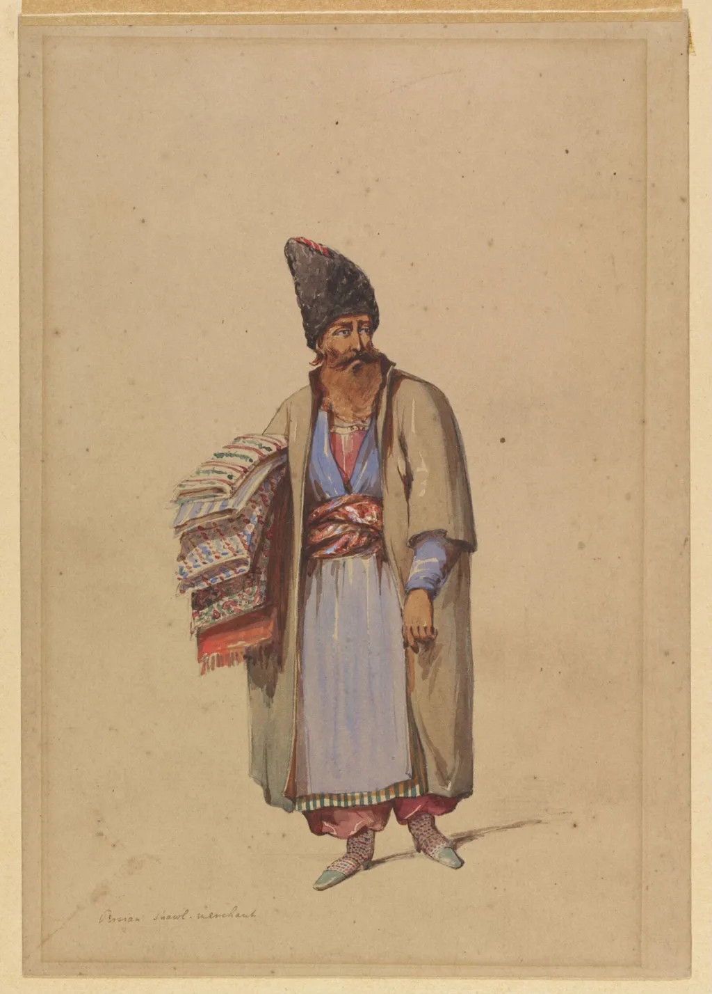 Persian Shawl-Merchant, by Aloysius Rosarius Amadeus Raymondus Andreas Preziosi, watercolor, 1855