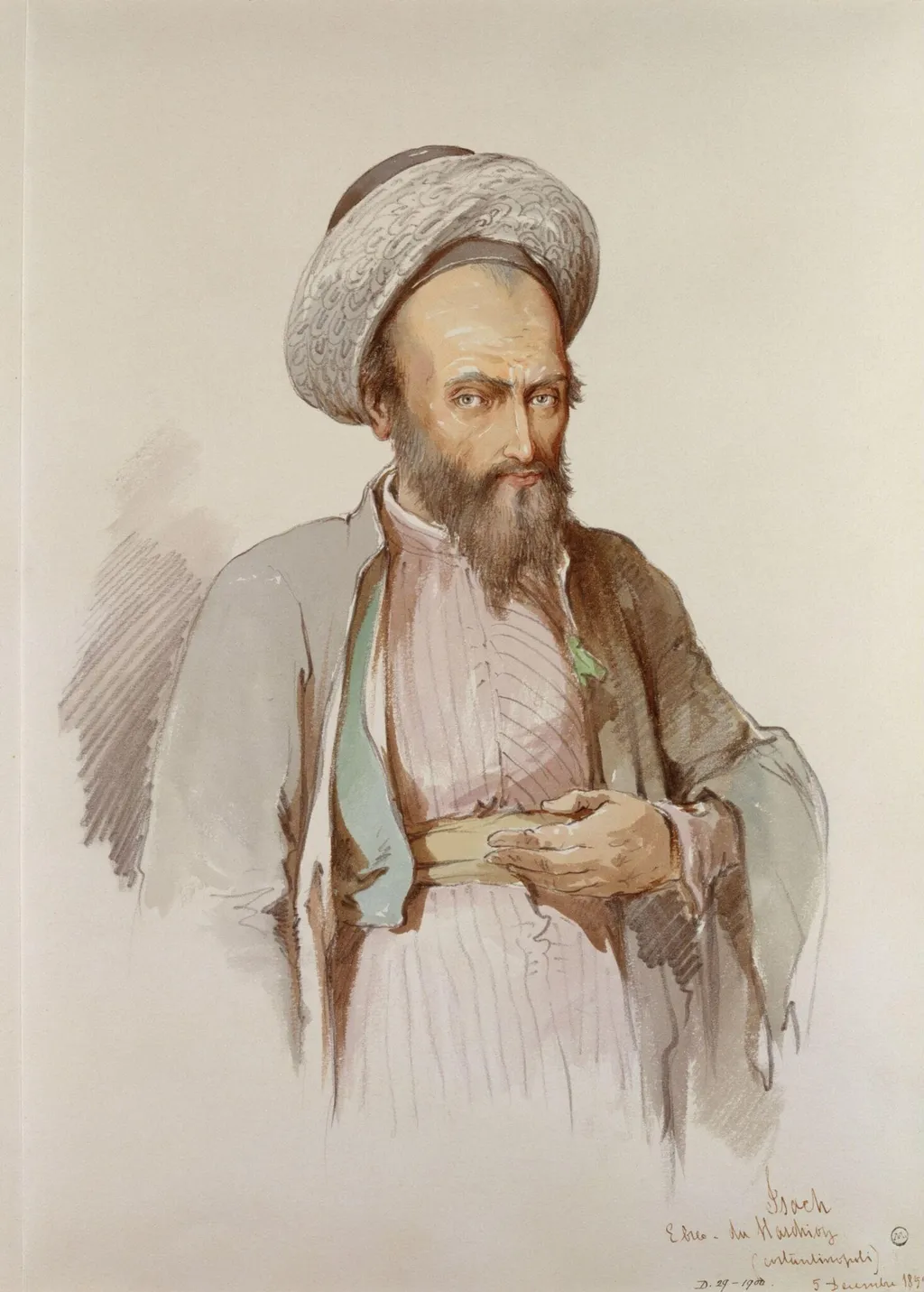 Portrait of Isaac, a Karaite Jew from Hasköy near Constantinople, by Aloysius Rosarius Amadeus Raymondus Andreas Preziosi, watercolor, 1852