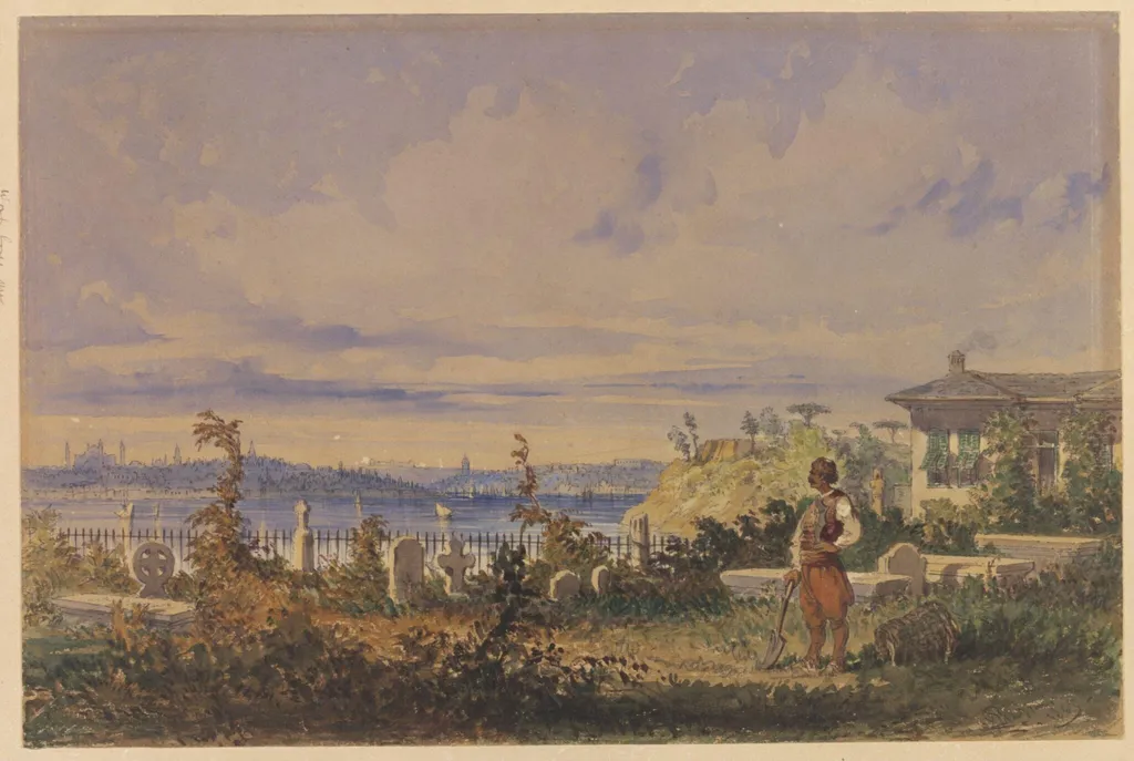 The Cemetery of Crimean Heroes, Scutari, by Aloysius Rosarius Amadeus Raymondus Andreas Preziosi, watercolor, 1865