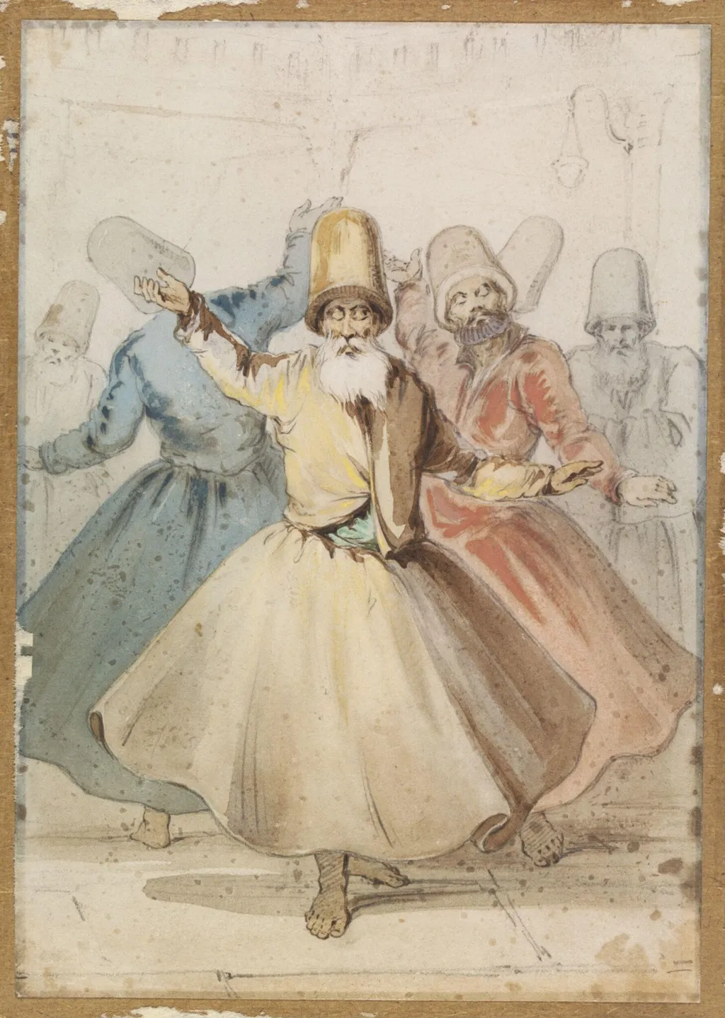 Whirling Dervishes in a Tekke, by Aloysius Rosarius Amadeus Raymondus Andreas Preziosi, watercolor, 1850