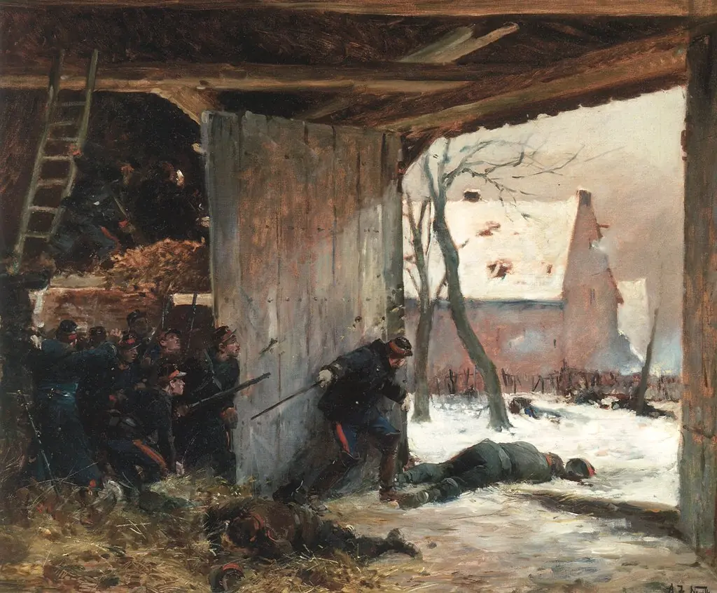 A Battle Scene, Soldiers in a Barn, by Alphonse de Neuville