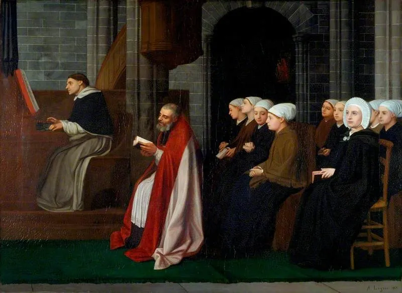 A May Service for Young Women, by Alphonse Legros, oil, 1868