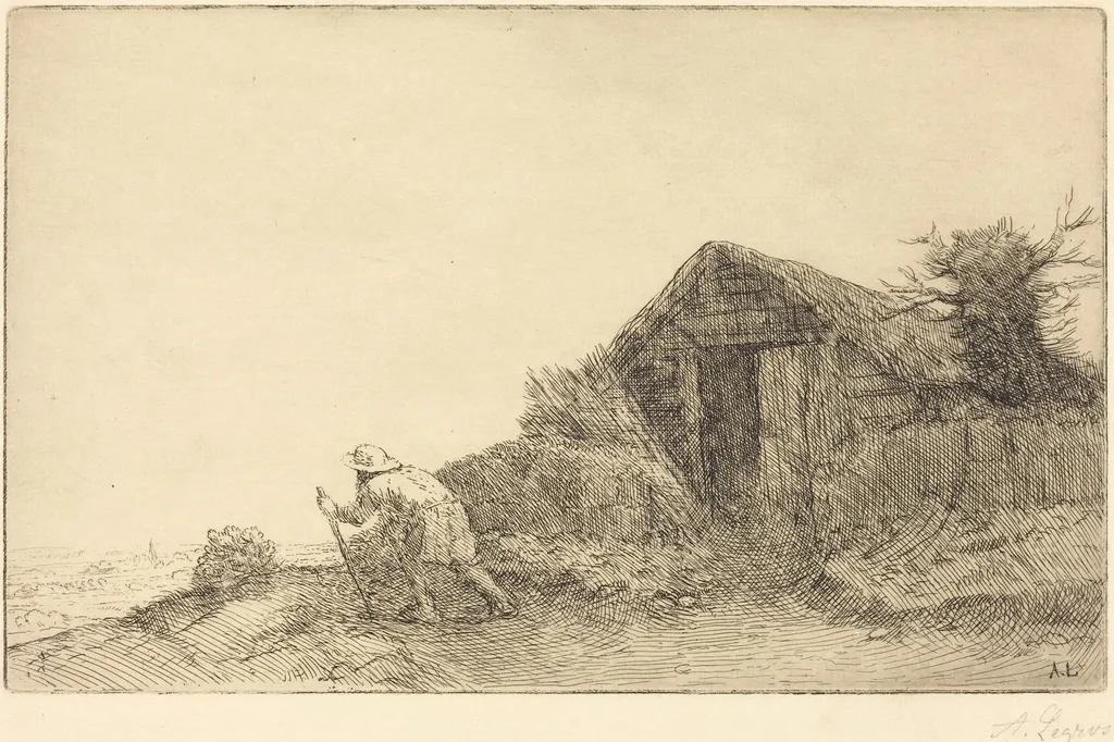 Along the Top of the Hill (Sur le haut de la colline), by Alphonse Legros, ink, 1874